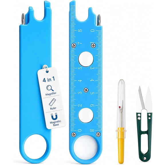 4 in 1 Needle Threader, Multifunction Sewing Tool with Automatic Threader, Magnifier and Measuring Ruler (1)