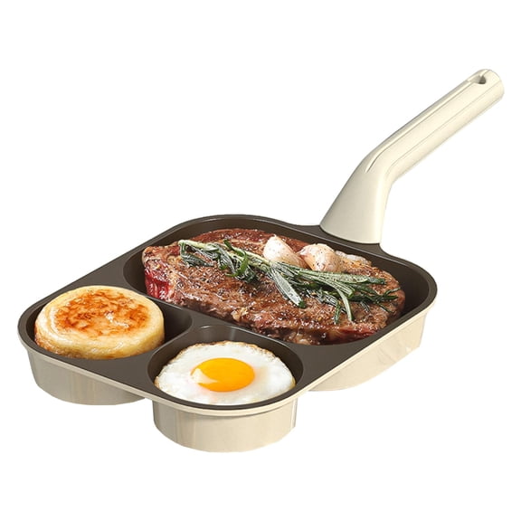 4-in-1 Nonstick Egg Frying Pan with Heat Resistant Handle, 4-Cup Divided Grill Pan for Breakfast Eggs, Bacon, and Burgers(Brown)