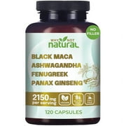 4-in-1 Organic Black Maca Root, Ashwagandha, Fenugreek, Panax Ginseng Pills, Supplement for Men and Women in Capsules by Why Not Natural