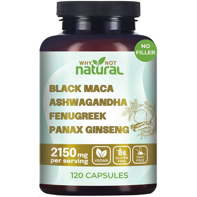 Ashwagandha Maca Fenugreek Benefits For Men 4-in-1 Organic Black Maca Root, Ashwagandha, Fenugreek, Panax Ginseng