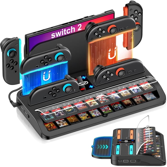 4-in-1 Organizer Base Compatible with Nintendo Switch 2, Dock, Charging Station for Left Right Gamepad, 20 Game Card Case & Multi-Port Dock-Black