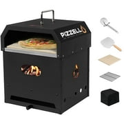 4 in 1 Outdoor Pizza Oven Wood Fired 12 inch Bbq Pizza Maker 2-Layer Detachable, Black