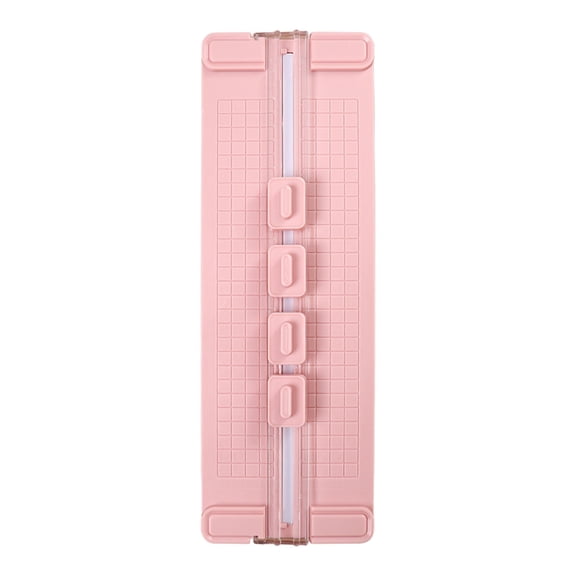 4-in-1 Paper Cutter, 14''x4.8'' with Security Safeguard & Side Ruler Paper Cutter Slider for Craft Paper,Card Stock,Label,Photo,Postcard, (1pc,4*blade head),Pink