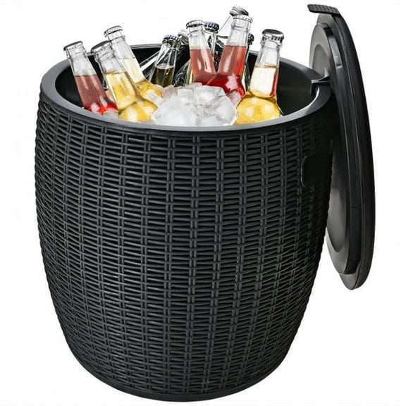 4-in-1 Patio Rattan Cool Bar 9.5 Gallon Cocktail Table Side Table Outdoor