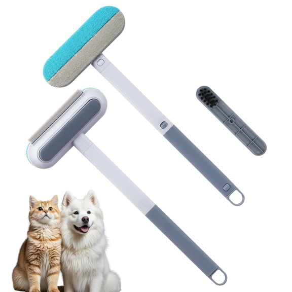 4-in-1 Pet Hair Remover Brush, Double-Sided Lint Cleaner, 17-inch Long Handle