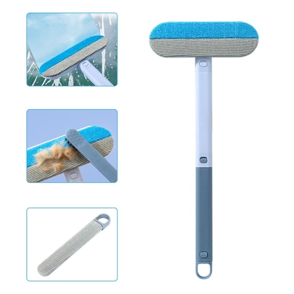 4-in-1 Pet Hair Remover & Window Screen Cleaner, Multi-Surface Reusable Lint Brush with Long Handle, Wet/Dry Dual-Use for Couch, Carpet, Furniture, Bedding, Car Interior Cleaning