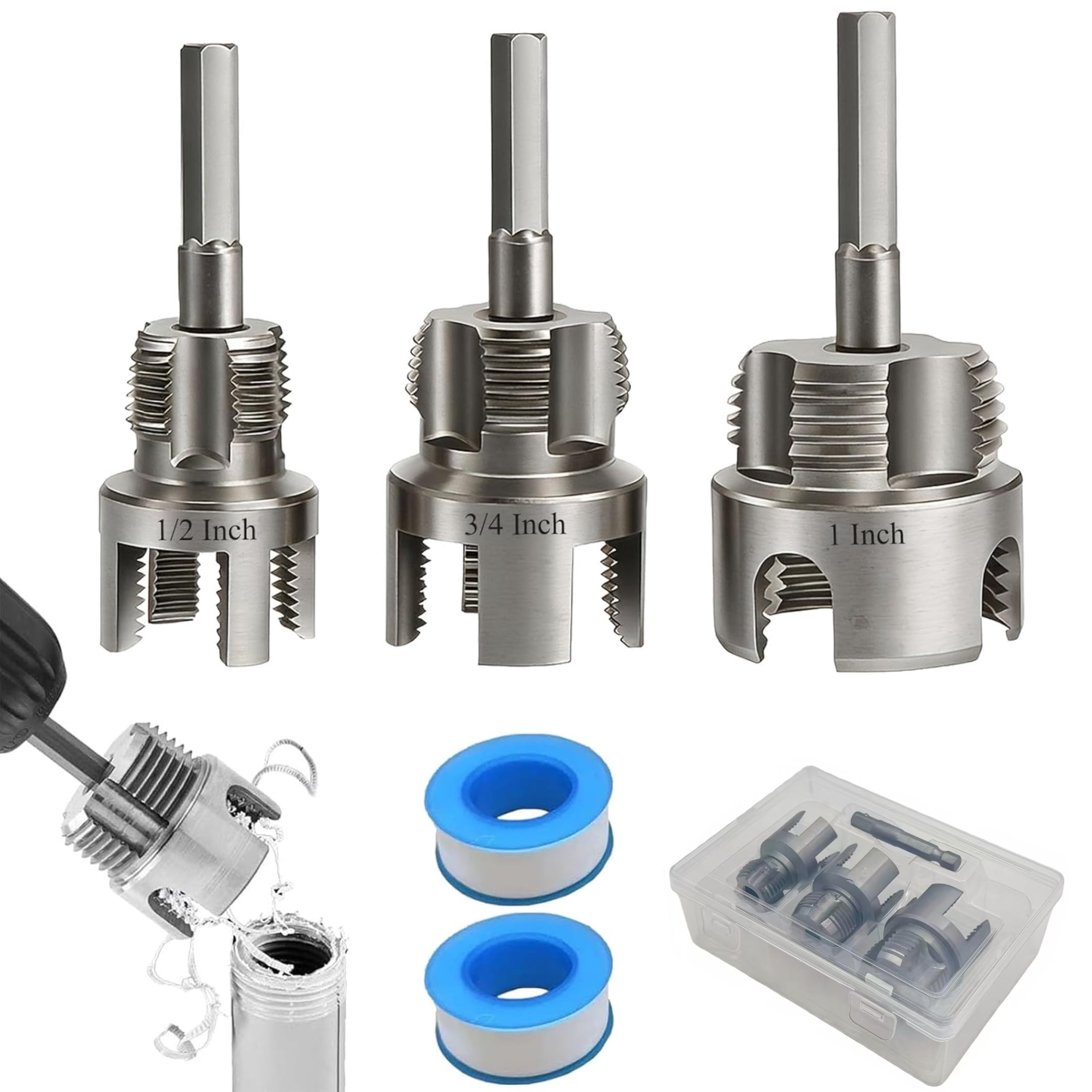 4 in 1 Pipe Threader Tool, 1/2" 3/4" 1" NPT Thread Cutting Die, Carbon ...
