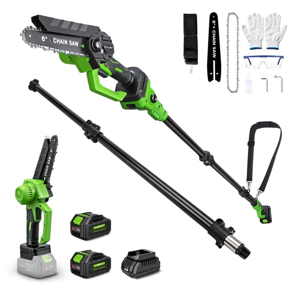 4-in-1 Pole Saw & Electric Pruning Shears, 8 Inch Pole Saws for Tree Trimming, Cordless Pruning Shears with 15ft Max Extension Pole, 2 * 4.0Ah Battery Powered Pole Saw Pole Pruner for Garden