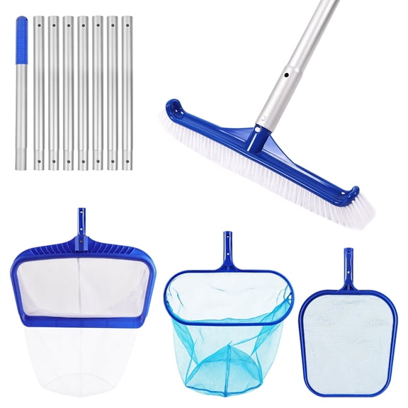 4-in-1 Pool Cleaning kit, Pool Cleaning Tools with 120" Adjustable Pole, Fine Mesh Skimmer Net, Swimming Pool Brush & Extra Net for Cleaning Inground & Above Ground Pools