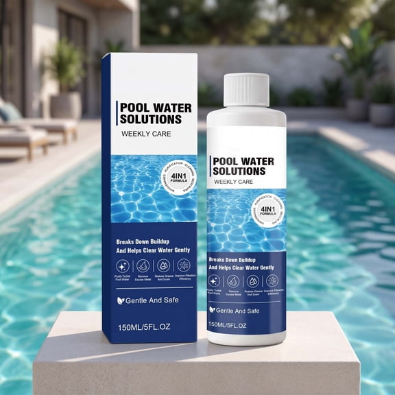 4-in-1 Pool Water Clarifier, 150ml Multi-Effect Maintenance Liquid, Clears Cloudy Pool Water Breaks Down Grease Scum Removes Impurities Safe for Inflatable In-Ground Pools Hot Tubs Spas