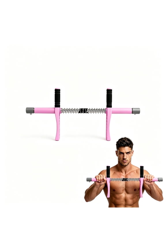 4-in-1 Portable Arm and Leg Exerciser, Adjustable Resistance Spring Thigh Trainer with Anti-Slip Handles, Home Gym Equipment for Men Women, Pink