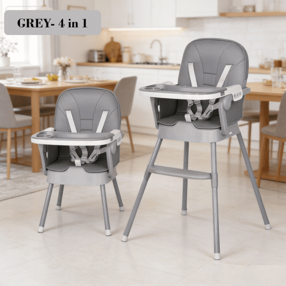 4  in 1  Portable Baby High Chair, Lightweight Toddler Booster Seat,Infant Feeding Chair, Easy Fold & Carry, Stable Design for Growing Baby,Grey