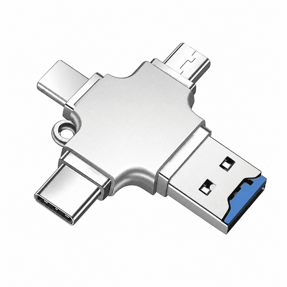 4-in-1 Portable TF Card Reader, USB 3.0 Multi Interface Memory Card Reader, Plug and Play for Phones & Computers