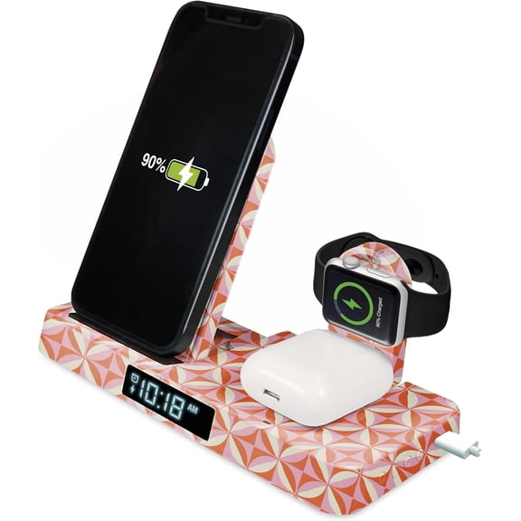 4-in-1 Power Station with Wireless Charging Clock - Digital Alarm Clock with Apple Watch Charger Dock, iPhone Charging Station for AirPods, 5 Viewing Angles