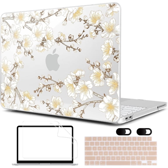4-in-1 Printed Case for MacBook Neo 13 inch 2026 Release Model A3404, Laptop Hard Shell Cases with Keyboard Skin & Screen Protector & Webcam Covers, Cherry Branches