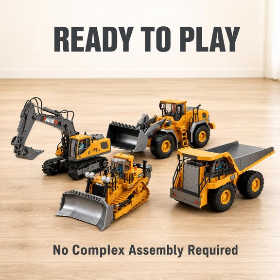 4-in-1 RC Engineering Vehicle Pack 1:20 Scale Remote Control Alloy Excavator Loader Bulldozer Dump Truck Rotatable LED Light