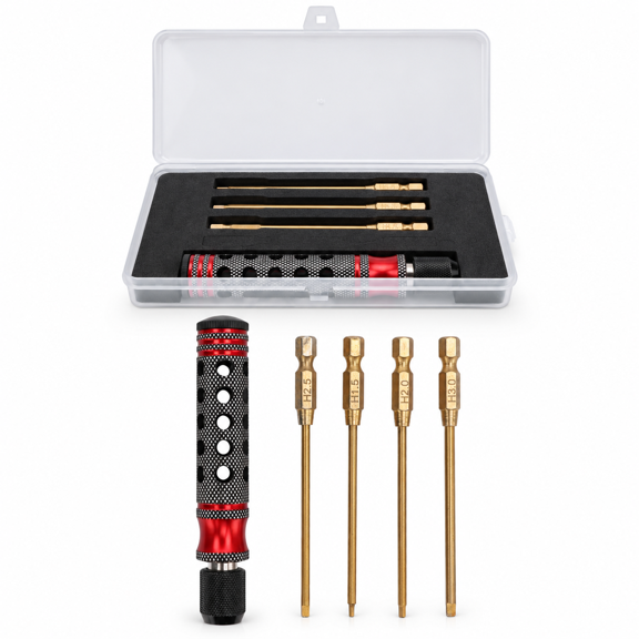 4 in 1 RC Repair Hex Screwdrivers Set Tool for Car Ship Airplanes, 4.8 inches / 12.1 cm Handle, Red