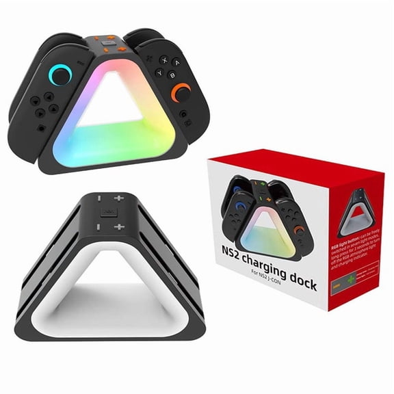 4-in-1 RGB Charging Dock for Nintendo Switch 2 Joy-Con Controllers - Charging Station for Left/Right Switch 2 Small Joy-Cons | Fast Charging, 7-Color RGB Lights, LED Status Indicators, Anti-Slip Base