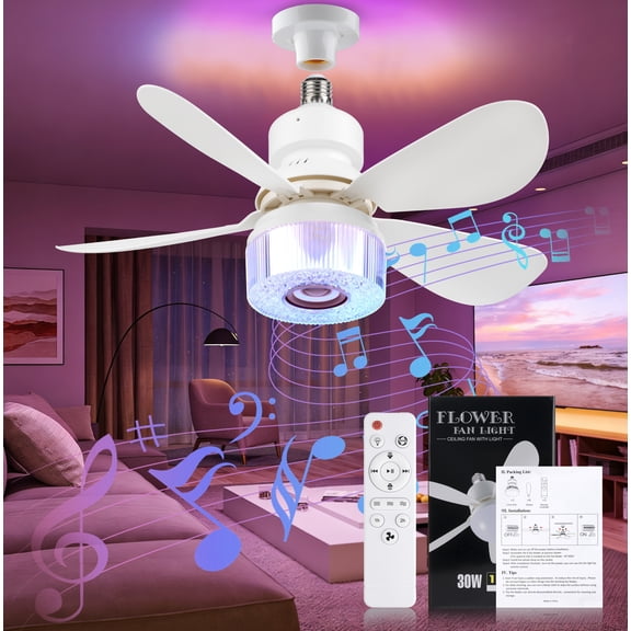 CRAYALIU 20.5 inch 4-in-1 RGB LED Ceiling Fan with Bluetooth Speaker & Remote, Lights and Remote for Bedroom Indoor