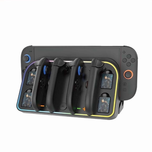 4-in-1 RGB Wall Mount Storage Stand for Nintendo Switch 2 - Wall-Mounted Organizer with Console Holder, Joy-Con Charger & Game Cartridge Storage | Anti-Slip, Space-Saving, LED Status Indicators