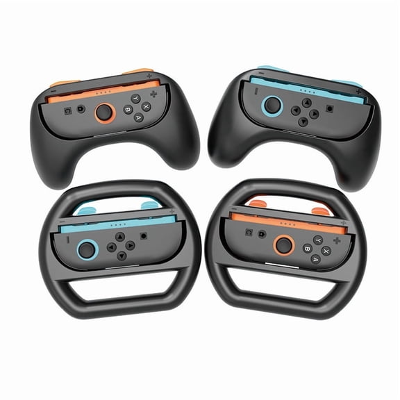 4-in-1 Racing Wheel Bundle for Nintendo Switch 2 Joy-Con Controllers - 2 Steering Wheels + 2 Ergonomic Grips for Switch 2 Left/Right Small Controllers, Easy Snap-On, Enhances Racing & Casual Gameplay