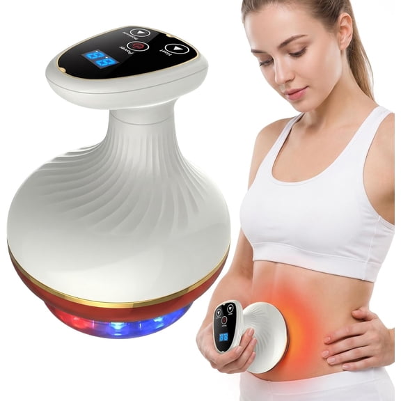 4-in-1 Rechargeable Heated Handheld Cupping Massager, Adjustable Intensity Body Relax Tool for Legs Arms Abdomen Daily At-Home Muscle Soothing