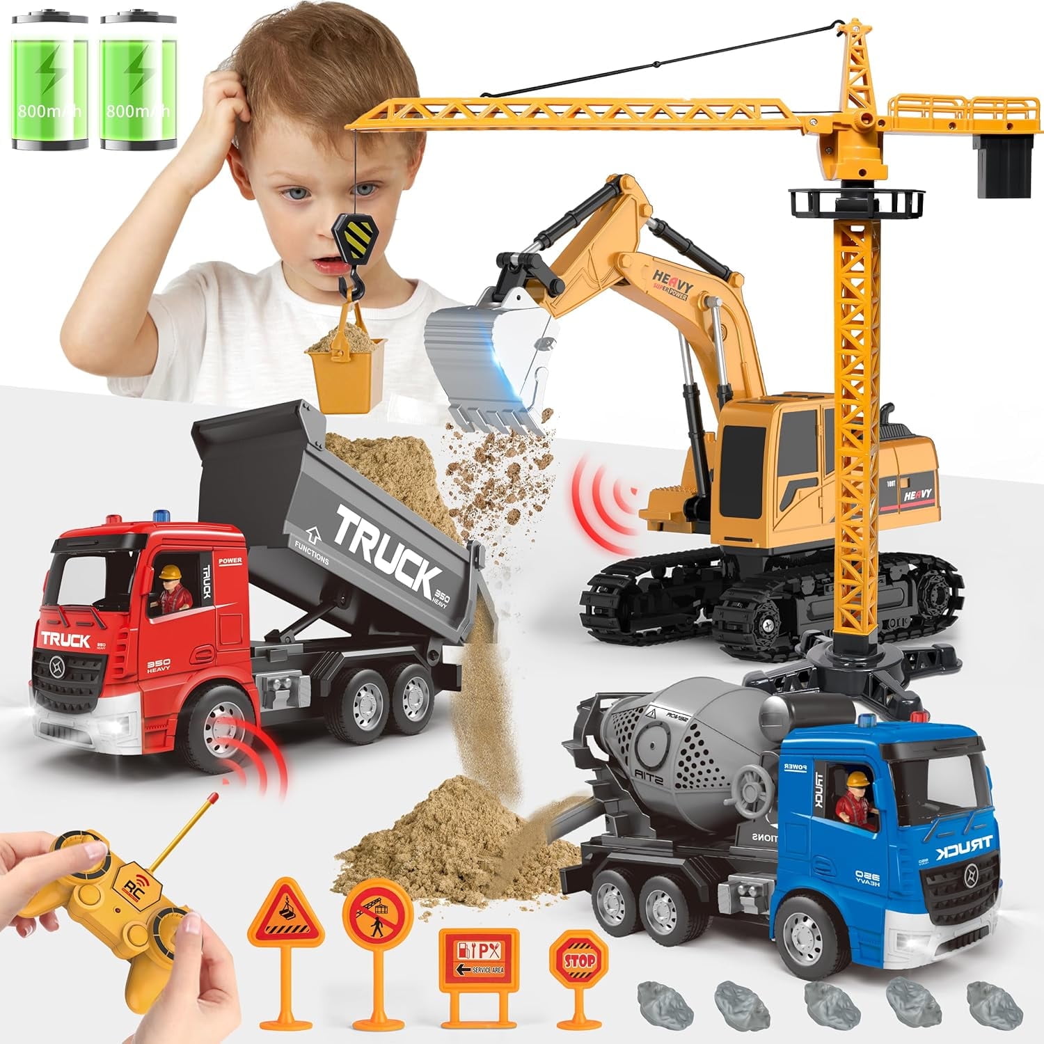 Fun RC Building Vehicle Playset With Crane And Digger main image 1