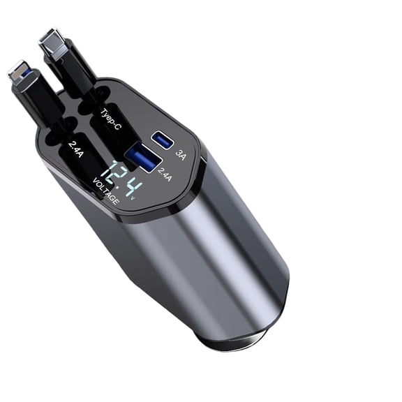 4-in-1 Retractable Car Charger Fast Charger Dual Port USB-C Cable Adapter 120W