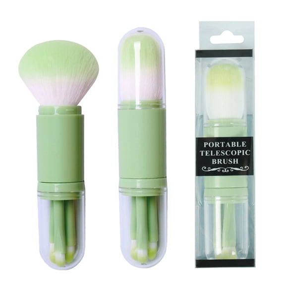 4-in-1 Retractable Makeup Brush, Synthetic Bristles, Vegan Double-Ended Cosmetic Brush, Portable Mini Brush Set for Powder, Foundation, Eyeshadow, Lip, Concealer