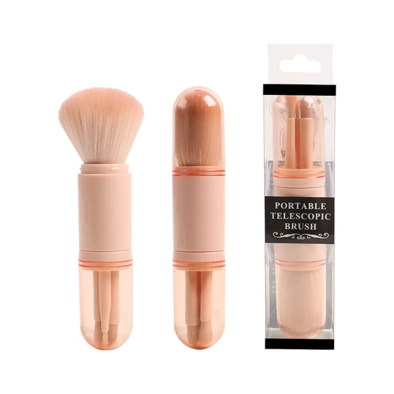 4-in-1 Retractable Makeup Brush Synthetic Bristles Vegan Double-Ended Cosmetic Brush Powder Foundation Eyeshadow Lip Concealer Portable Mini Brush Set