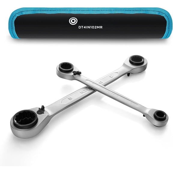 4-in-1 Reversible Ratcheting Box Wrench Set, Double Box End, Metric, 2-, 8, 10, 12, 13 & 14, 15, 17, 19 mm, CR-V , Matte Plated, with Rolling Pouch