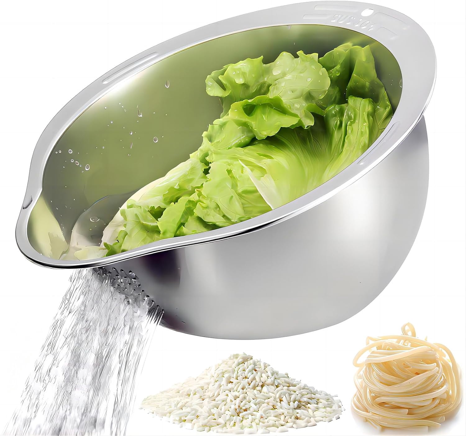 4-in-1 Rice Washing Bowl - Rice Washer Strainer Bowl - Stainless Steel ...