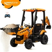 4 in 1 Ride on Excavator Car with RC, Keenstone JCB 12V 7Ah Kids Tractor Digger Truck Electric Vehicle with Removable Tent ,Front Loader for 3 4 5 6 7 Years Old