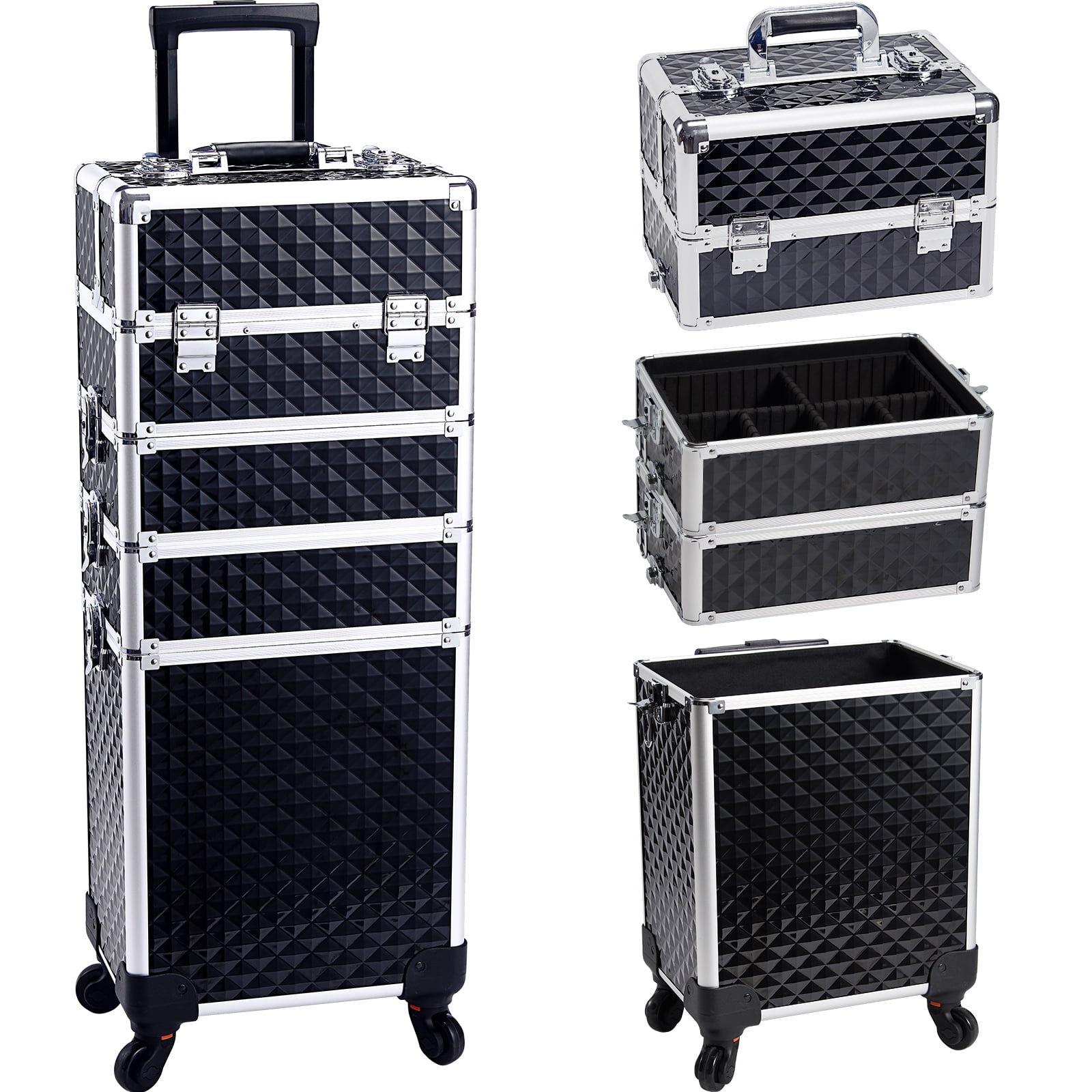 4 in 1 Rolling Makeup Train Case Large Cosmetic Trolley with Key Swivel