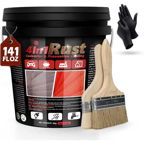 4-in-1 Rust Converter & Metal Primer, 141 Fl OZ Red Rust Inhibitor for Metal, Remove & Convert Rust And Also Protect, Industrial Grade Water Based Rust Reformer, Heat Resistance &