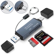 Jous 4-in-1 SD Card Reader, USB-C & USB 3.0 Simultaneous Read/Write Memory Adapter for Micro iPhone MacBook Pro, Laptop, PC