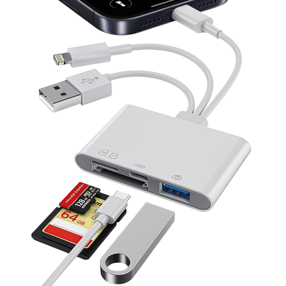 4-in-1 SD Card Reader for iPhone iPad Mac USB-C Lightning USB-A Adapter