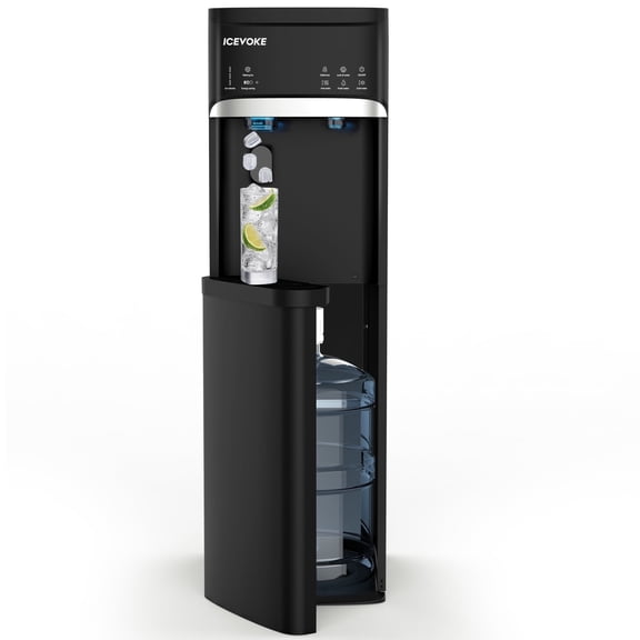 ICEVOKE 4-in-1 Self-Cleaning Bottom Loading Water Dispenser with Ice Maker, Hot, Room & Cold Water Cooler for 5 Gallon Bottle, Black