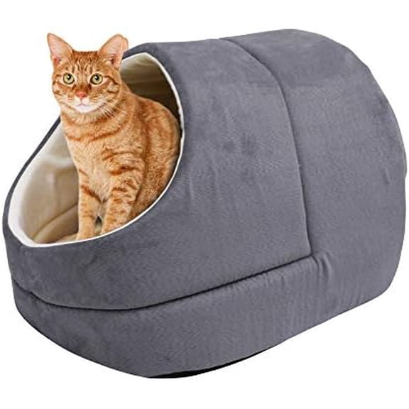 4 in 1 Self Warming Burrow Cat Bed, Pet Hideway Sleeping Cuddle Cave (Grey-2)
