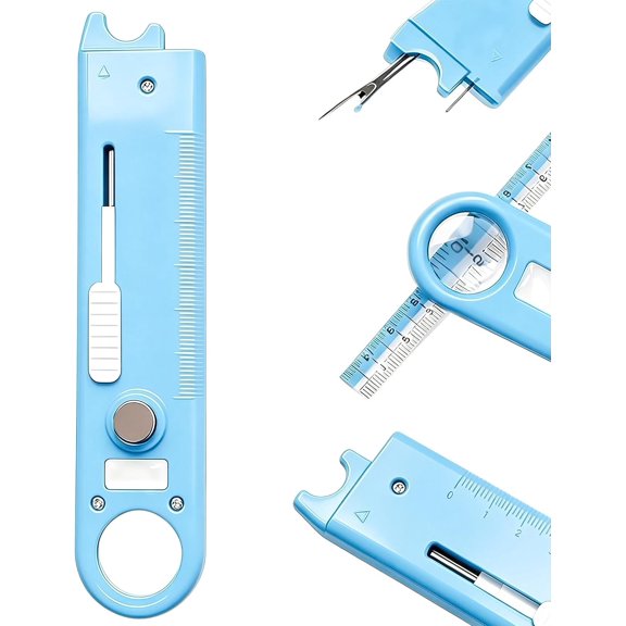 4 in 1 Sewing Machine Needle Threader, Seam Ripper w/Magnifier & Scale for Tailors, and Sewing Lover
