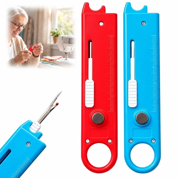 4-in-1 Sewing Threader Tool with Seam Ripper, Automatic Needle Threader with Magnetic Sewing Guide and Magnifying Glass for Stitch Removal and Sewing Repair