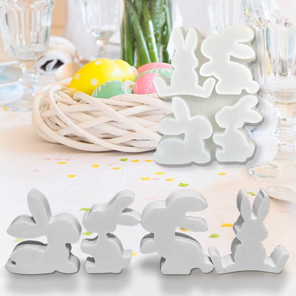 4-in-1 Silicone Rabbit Mold Set for DIY Plaster Crafts,Running Sitting Lying Bunny Shapes for Easter Decorations and Holiday Gift Making