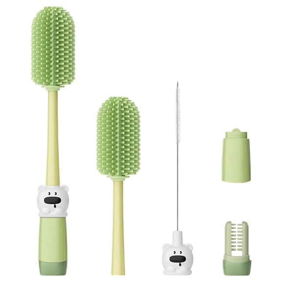 4-in-1 Silicone Water Bottle Cleaning Brush Kit, Long Handle Straw Brush for Reusable Bottles, Mugs, Travel Cups, Glasses,Multi-Purpose Cleaning Tools Set(Green)