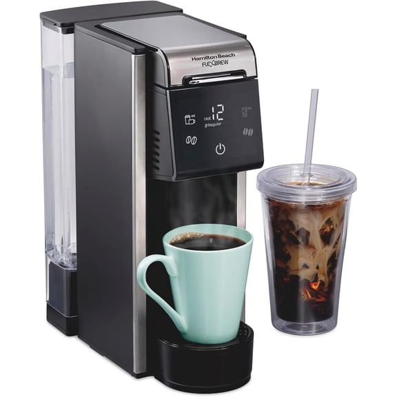 4-in-1 Single Serve Hot & Iced Coffee Maker with Removable 45 oz. Water Reservoir, Use Pod Packs and Grounds, Fast Brewing, LED Touchscreen, Black (49925)