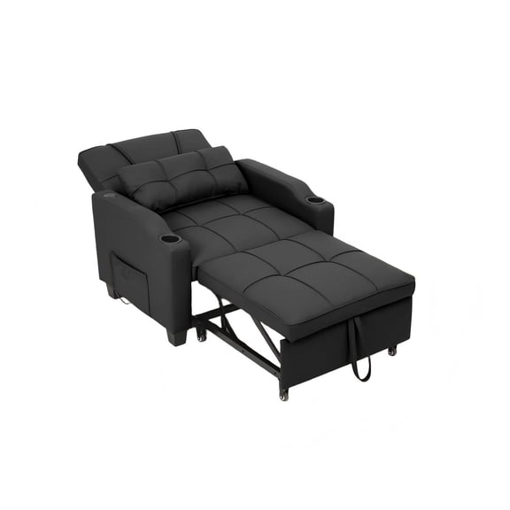 4-in-1 Sleeper Chair with Vibration Massage - Convertible Sofa Bed with USB Port and Cup Holders, Black