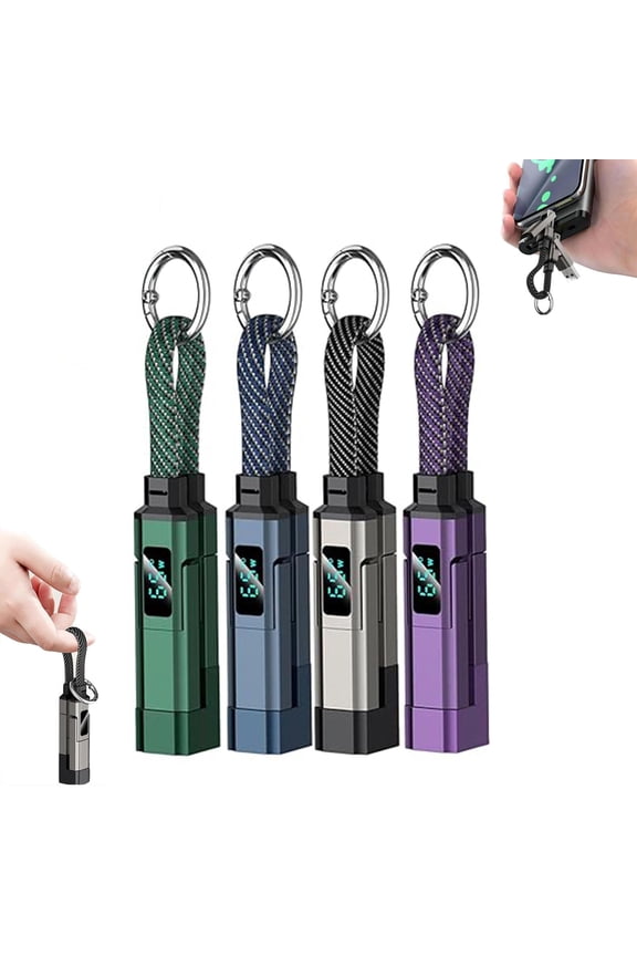 4-in-1 Smart Digital Display Keychain, 4 in 1 Charging Cable, 65w Fast Charging Data Cord with Led Display, USB C Keychain Portable Cord for Tablet, Laptop, Computer