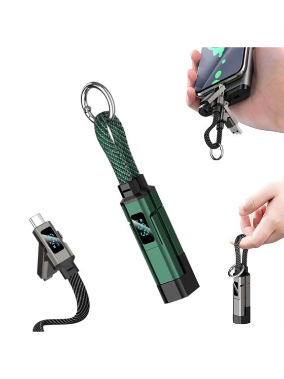 4-in-1 Smart Digital Display Keychain, 65W Fast Charging Braided Cable with Multi-Interface for Phone, Laptop and Tablet