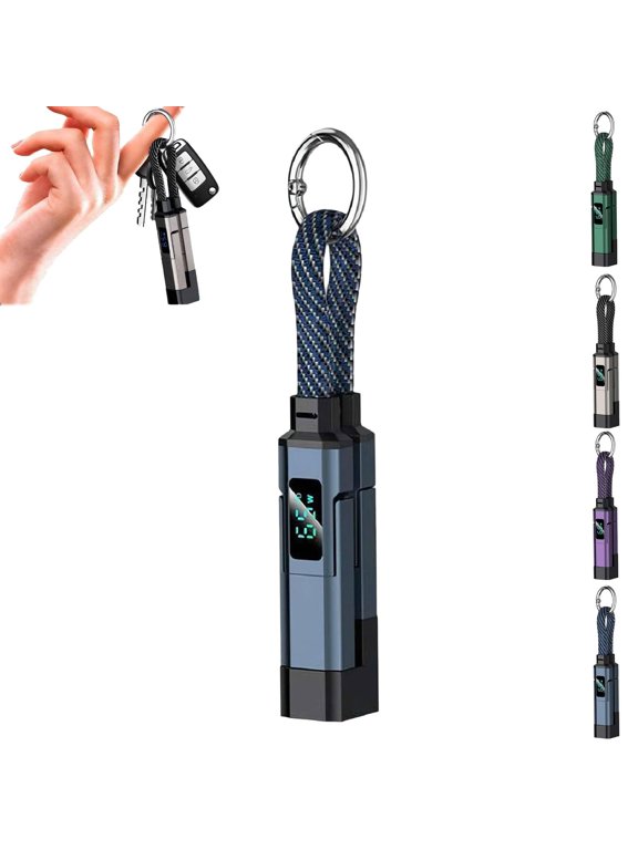 4-in-1 Smart Digital Display Keychain - 65W Fast Charging Cable with Lanyard, LED Display for USB-A USB-C