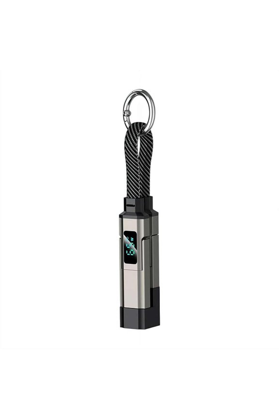4-in-1 Smart Digital Display Keychain, 65W Multi Fast Charging Cord with LED Display, Zinc Alloy Keychain Charger Cable for Phone, Tablet, Laptop