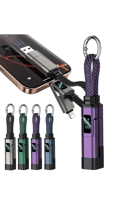 4-in-1 Smart Digital Display Keychain, 65W Multi Fast Charging Cord with LED Display for Phone, Tablet, Laptop